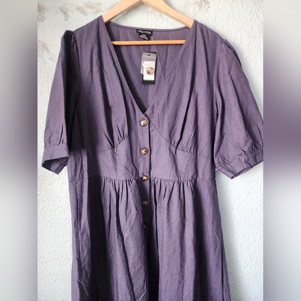 City Chic Sunset Stroll Dusty Lilac Midi Dress with Button Detail - Picture 6 of 16